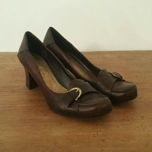 Nine West Brown Leather High Heeled Loafers, 9 M